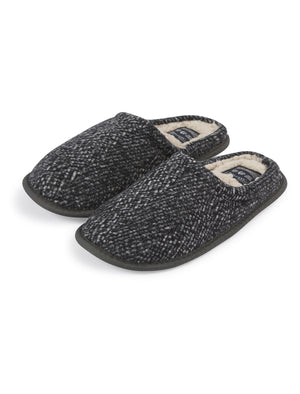 Chuck Faux Wool Mule Slippers with Sherpa Fleece Lining in Grey Herringbone - triatloandratx