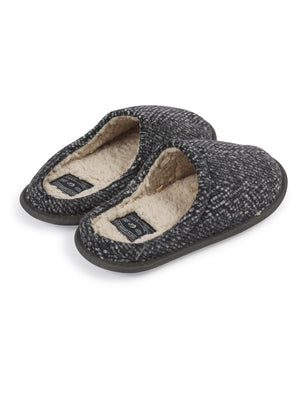 Chuck Faux Wool Mule Slippers with Sherpa Fleece Lining in Grey Herringbone - triatloandratx