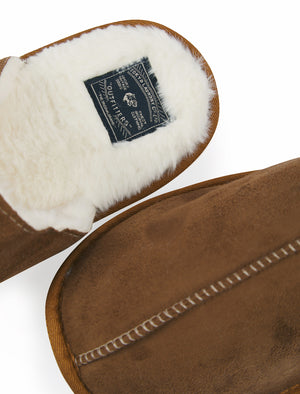 Howarth Faux Suede Centre Seam Mule Slippers with Faux Fur Lining in Tan - triatloandratx