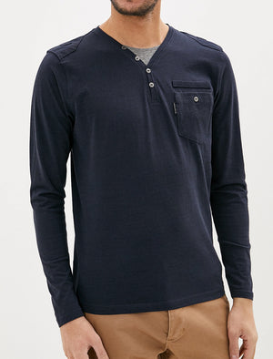 Ngami Cotton Jersey Long Sleeve Top with Mock Layer In Navy - Dissident