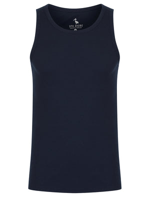 Jeremy Cotton Ribbed Plain Vest Top in Sky Captain Navy - South Shore