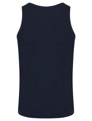 Jeremy Cotton Ribbed Plain Vest Top in Sky Captain Navy - South Shore