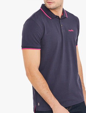 Noel 2 Cotton Pique Polo Shirt with Neon Tipping In Navy - triatloandratx