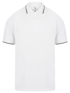 Osten Basic Cotton Pique Polo Shirt With Tipping in Optic White - South Shore