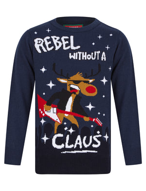 Boy's Rebel Novelty Christmas Jumper in Dress Blues - Merry Christmas Kids (4-12yrs)