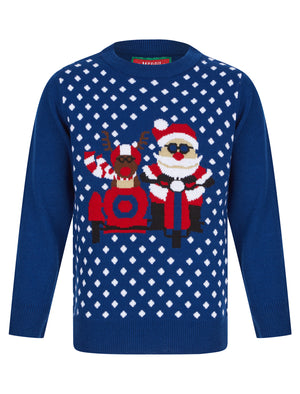 Boy's Sidecar Polka Dot Novelty Christmas Jumper in Sapphire Blue - Merry Christmas Kids (4-12yrs)