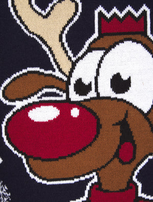 Boy's Happy Deer LED Light Up Novelty Christmas Jumper in Ink - Merry Christmas Kids (4-12yrs)