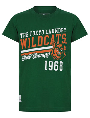 Boys Wildcats 68 2 Motif Cotton T-Shirt in Dark Green - triatloandratx Kids