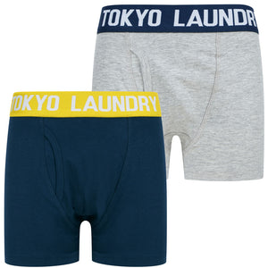 Boys Levens (2 Pack) Boxer Shorts Set in Mood Indigo / Light Grey Marl - triatloandratx Kids