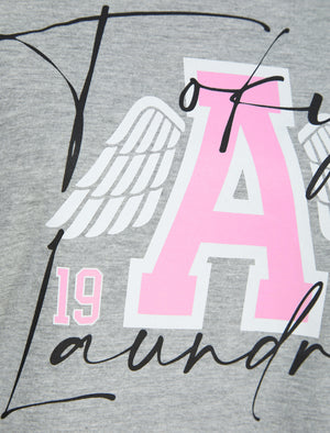 Angel Wings Motif Cotton Jersey T-Shirt in Light Grey Marl - triatloandratx