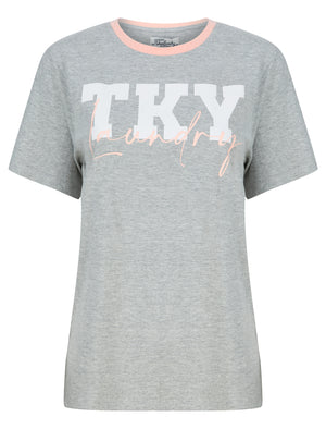 TKY Motif Cotton Jersey Ringer T-Shirt in Light Grey Marl - triatloandratx