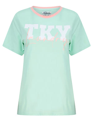 TKY Motif Cotton Jersey Ringer T-Shirt in Surf Spray Mint - triatloandratx