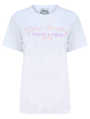 Track Motif Cotton Jersey T-Shirt in Optic White - triatloandratx