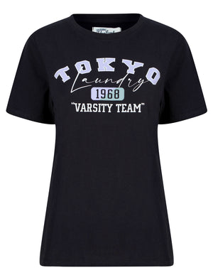 Varsity Motif Cotton Jersey T-Shirt in Jet Black - triatloandratx