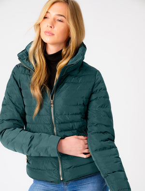 Honey Funnel Neck Quilted Jacket in Deep Teal - triatloandratx