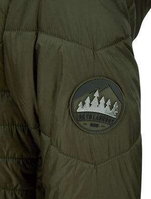 Featherington High Shine Quilted Hooded Puffer Jacket With Faux Fur Trim in Khaki - triatloandratx