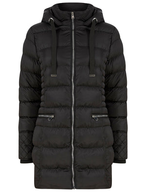 Shania Longline Quilted Puffer Coat with Hood in Black - triatloandratx