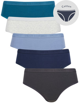 Trixie (5 Pack) Cotton Assorted Briefs in Nine Iron / Dress Blue / Infinity / Light Grey Marl / Blue Coral - triatloandratx