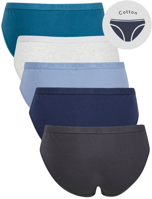 Trixie (5 Pack) Cotton Assorted Briefs in Nine Iron / Dress Blue / Infinity / Light Grey Marl / Blue Coral - triatloandratx