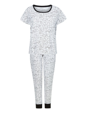 Star Cluster Print 2PC Cotton Lounge Pyjama Set in Bright White - triatloandratx