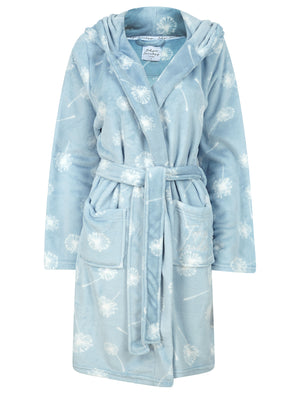 Women's Dandelion Soft Fleece Tie Robe Dressing Gown with Hooded Ears in Skyride - triatloandratx