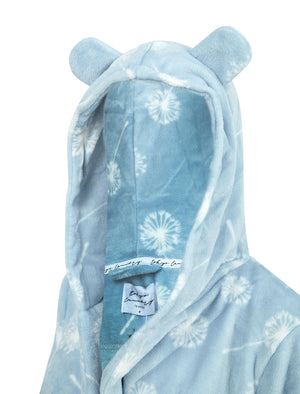 Women's Dandelion Soft Fleece Tie Robe Dressing Gown with Hooded Ears in Skyride - triatloandratx