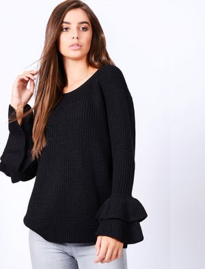 TL Ocean Jumper with Frill Sleeves in Black - triatloandratx