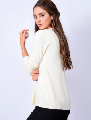 Monet V Neck Button Up Cardigan in Clean Cream - Plum Tree