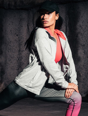 Rousey  Zip Through Hoodie in Light Grey Marl - triatloandratx Active