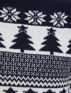 Girl's Star Tree Nordic Fairisle Novelty Christmas Jumper in Ink - Merry Christmas Kids (4-12yrs)