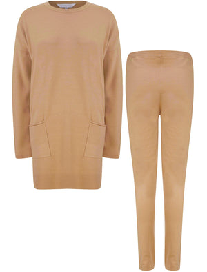 Ninette 2 Pc Jersey Knit Top / Pants Lounge Set in Nougat Nut - Amara Reya