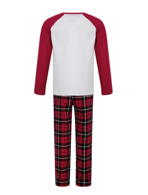 Boy's Reindeer 2pc Lounge Set in White / Red Black Check - Merry Christmas Kids (4-12yrs)