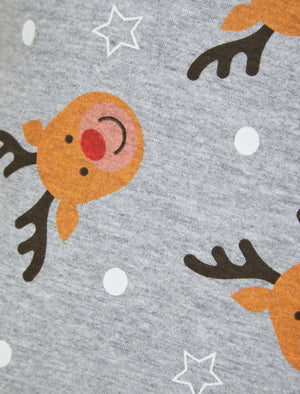 Boy's Rudolph Repeat Motif 2PC Lounge Pyjama Set in Light Grey Marl - Merry Christmas Kids (4-12yrs)