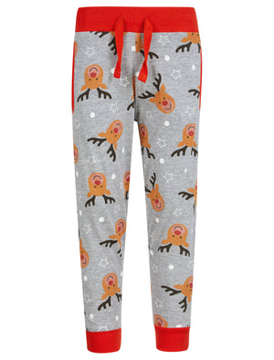 Boy's Rudolph Repeat Motif 2PC Lounge Pyjama Set in Light Grey Marl - Merry Christmas Kids (4-12yrs)