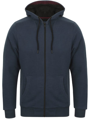 Manitoba Ottoman Rib Borg Lined Zip Through Hoodie In Black Iris - Dissident