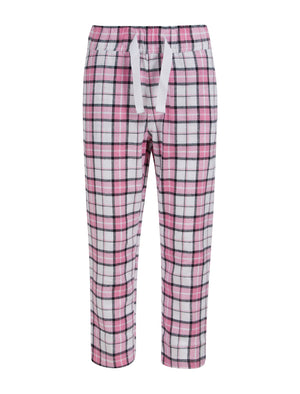 Girl's Rudolph Motif 2pc Lounge Pyjama Set in Ice Grey Marl / Pink White Check - Merry Christmas Kids (4-12yrs)