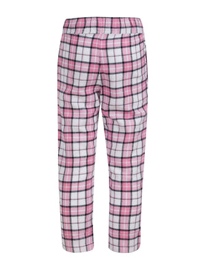 Girl's Rudolph Motif 2pc Lounge Pyjama Set in Ice Grey Marl / Pink White Check - Merry Christmas Kids (4-12yrs)