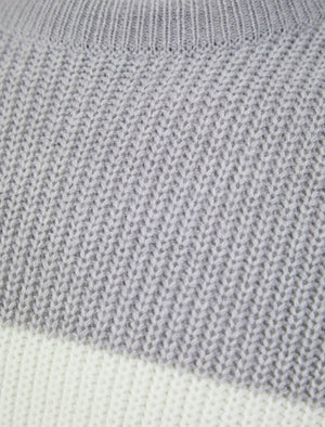 Levy Tri-Colour Block Crew Neck Soft Knitted Jumper in Light Silver Marl - Kensington Eastside