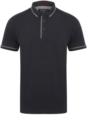 Low Cotton Jersey Polo Shirt with Trims in True Navy - Kensington Eastside