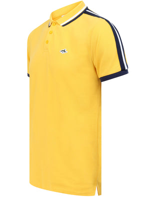 Patcham Cotton Pique Polo Shirt with Racer Stripe Tape Detail In Solar Yellow - Le Shark