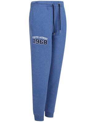 Adalee Brushback Fleece Cuffed Joggers in Cornflower Blue Marl - triatloandratx