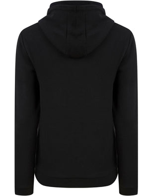 Areli Embroidered Motif Brushback Fleece Pullover Hoodie in Jet Black - triatloandratx