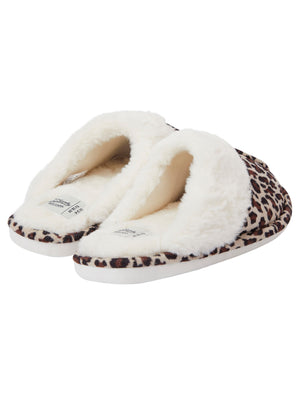 Bogota Faux Suede Mule Slippers with Faux Fur Lining & Trim in Leopard Print - triatloandratx