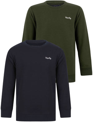 Boy's Thrown (2 Pack) Cotton Rich Fleece Sweatshirt Set in Navy / Duffle Bag Green - triatloandratx Kids (5-13yrs)