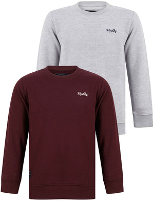 Boy's Thrown (2 Pack) Cotton Rich Fleece Sweatshirt Set in Light Grey Marl / Winetasting - triatloandratx Kids (5-13yrs)