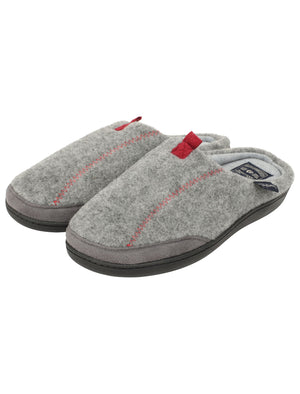 Clayed Fleece Lined Mule Slippers with Stitch Detail in Grey - triatloandratx