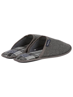 Firth Herringbone Mule Slippers with Checked Lining in Grey - triatloandratx