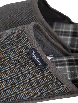 Firth Herringbone Mule Slippers with Checked Lining in Grey - triatloandratx