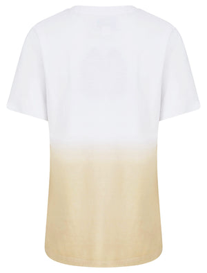 Inca Rose Gold Foil Motif Dip Dye Cotton Jersey T-Shirt in Sandshell - triatloandratx