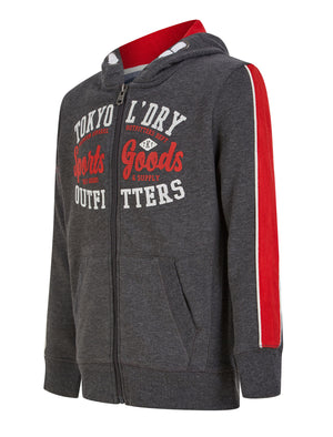 Boys Delta Zip Through Hoodie with Contrast Tape Sleeve in Charcoal Marl - triatloandratx Kids